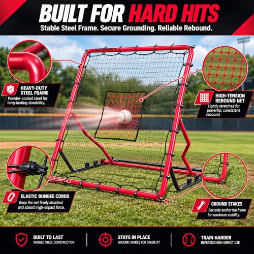 Red Baseball Rebounder Net 4x4.5 FT - Pitch & Practice Back & Volleyball