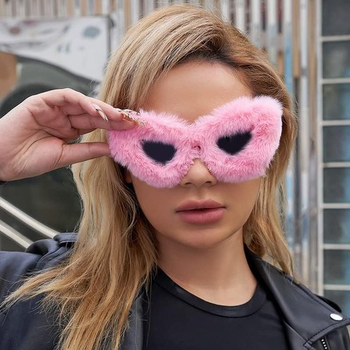 FEISEDY Cat Eye Sunglasses - Plush Fuzzy Velvet Shades for Women | Handmade Party Eyewear B2877