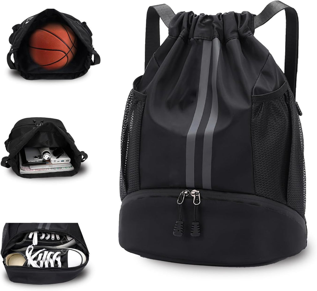 Skiennix Drawstring Backpack - Water Resistant Sports Gym Bag with Shoe Compartment | Ideal for Soccer & Basketball
