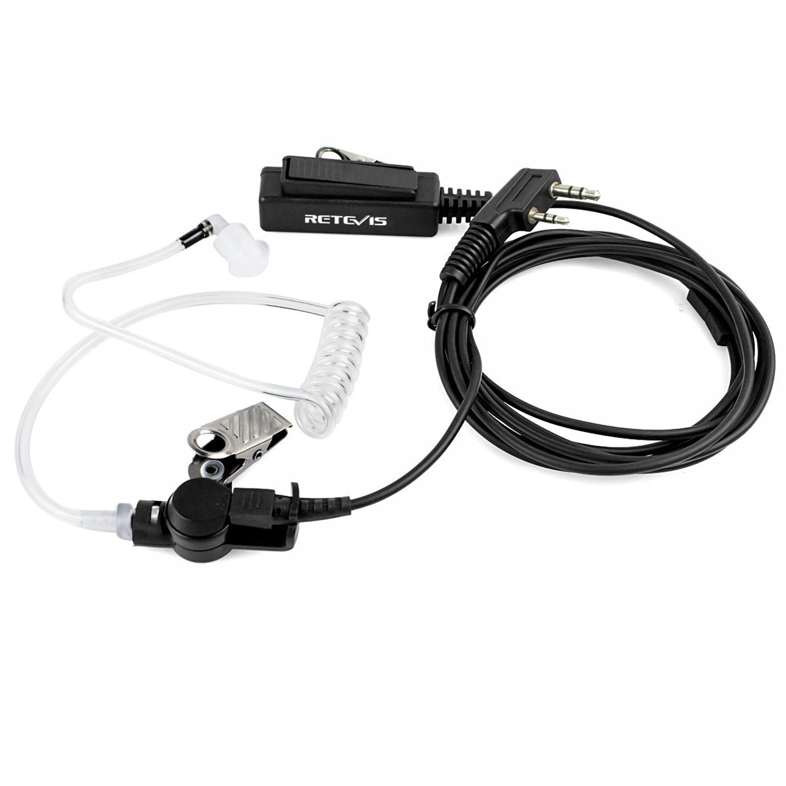 Retevis Walkie Talkie Earpiece with Mic, Big PTT Headset with Long Wire, 2 Pin, for RT22 RT68 RT21 H-777 RT86, Compatible with Pxton Baofeng BF-888S Kenwood 2 Way Radio, Two Way Radio Headset(1 Pack)