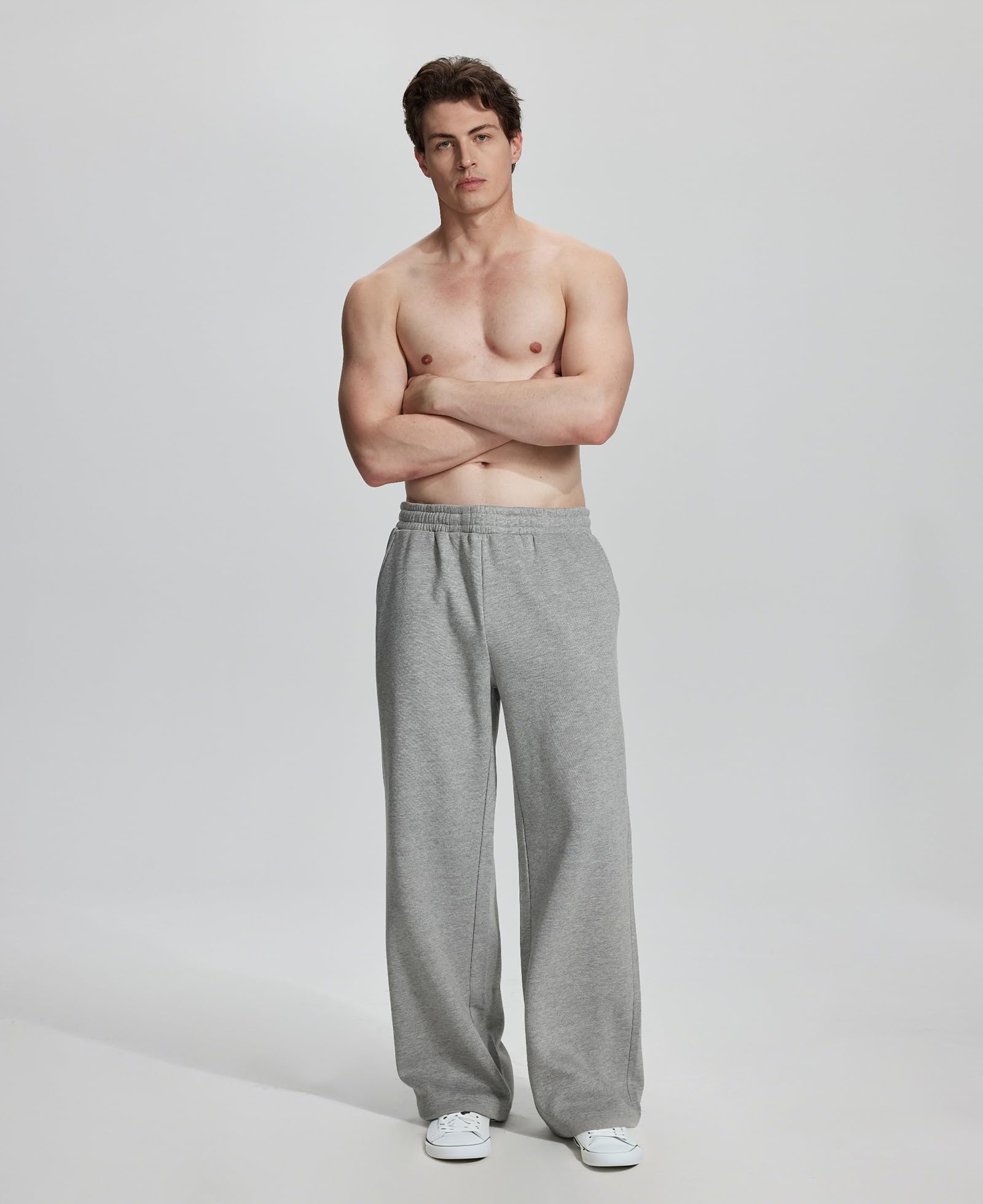 Susclude Baggy Sweatpants Men Wide Leg Fleece Lined Sweat Pants Heavyweight Slacks Elastic Lounge Loose Fit Oversize Pants Light Grey