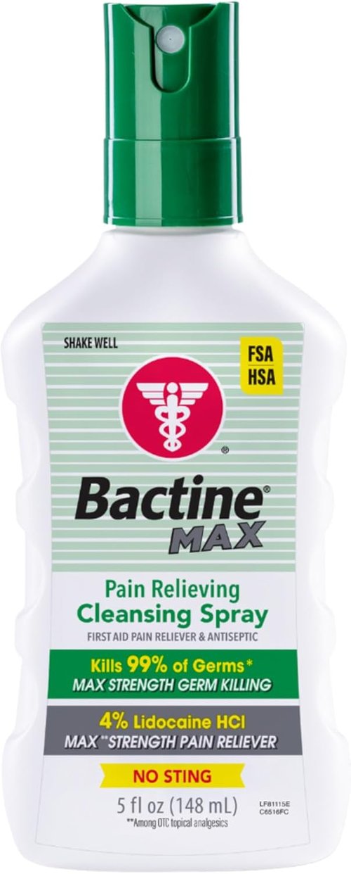 Bactine Max Antiseptic Spray - Pain Relief with Lidocaine, No-Sting Formula, 5oz
