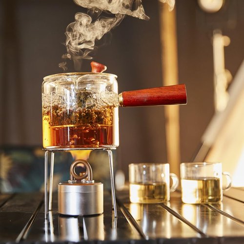 Portable Mini Camping Alcohol Stove - Solid Shell Powerful Safe Spirit Burner Strong Fire Burning for Outdoor Hiking Cooking Backpacking 50ml Golden Color