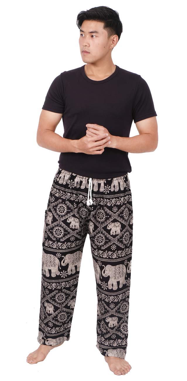 Elephant Black Drawstring Waist 4-12 Boho Parachute Lounge Pants - Loose Baggy Yoga Harem