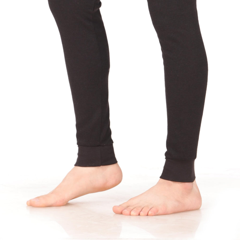Thermal Underwear Pants For Men Long Johns Cotton Blend Base Layer Waffle Knit Bottoms Classic Cold Weather Black