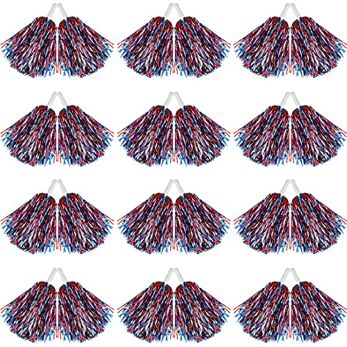 24 Pcs Cheerleading Pom Poms - 12.6 Inch Metallic Fan Pompoms for Sports & Dance