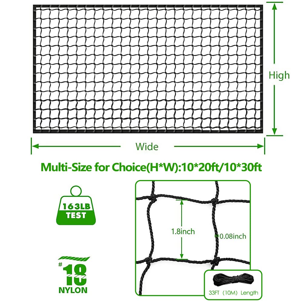 Wiseek Baseball Softball Backstop Nets, Heavy Duty Sports Netting Barrier #18 Baseball Netting 10'x10'/10'x20'/15'x15'…