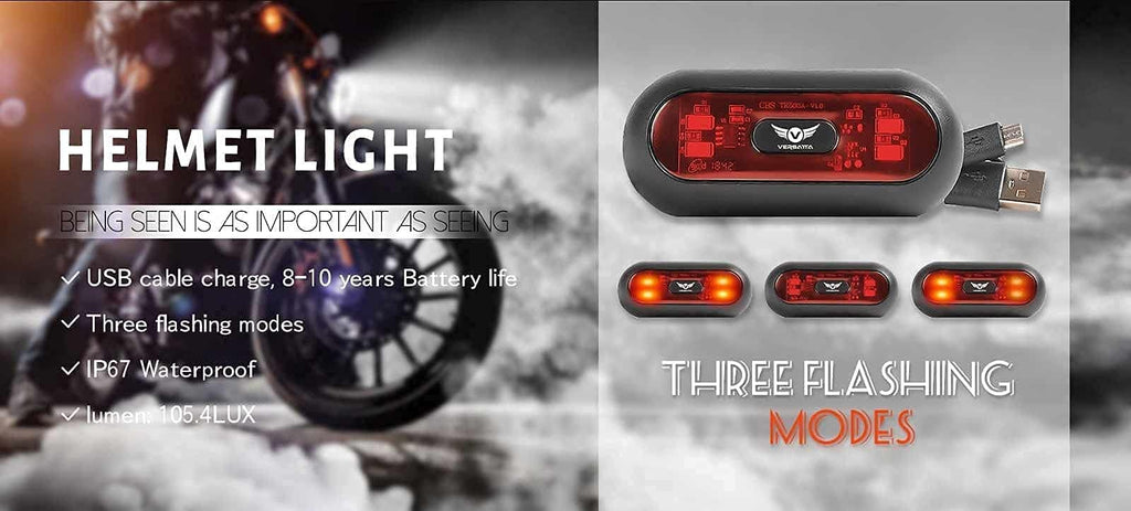 VERSATTA LED Motorcycle Helmet Light, Bike Bicycle Rear Red Safety Light, Helmet Light, Warning Tail Lights, Helmet Light for Night Riding with USB Chargeable Cable Small