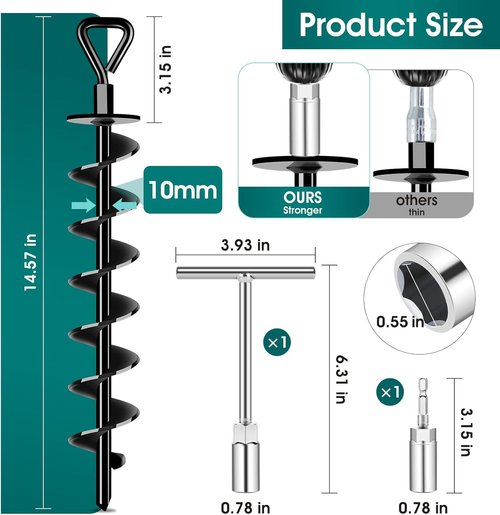 Ground Anchors | Heavy-Duty Screw-In Stakes for Trampolines, Tents, and Canopies - High Wind Resistance