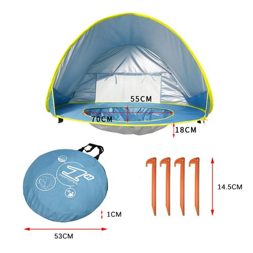 Tonlevo Pop-Up Baby Beach Tent with Pool, UV Protection Sun Shelter, 3-in-1 Canopy Design, Portable with Carrying Bag