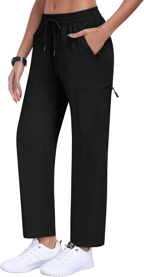 MoFiz Women's Hiking Cargo Pants - Lightweight Athletic Joggers with Elastic Waist | Black, Size M