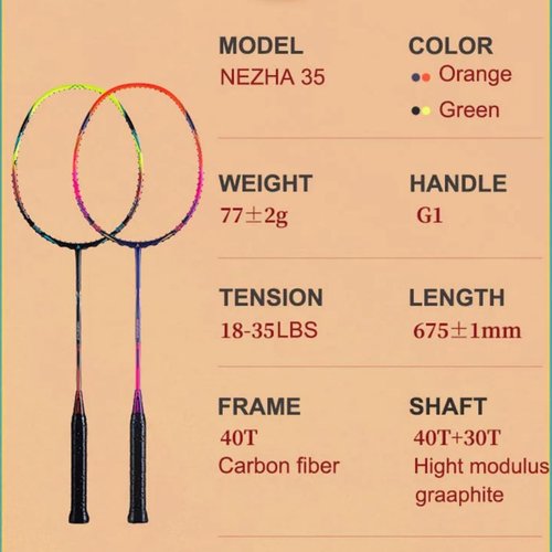 vicleo Kawasaki Professional Badminton Racket 35lbs High Tension 5U Ultra-Light 40T High Modulus Graphite Attack Type Lightweight Racket NEZHA 35(Orange), Standard, Green