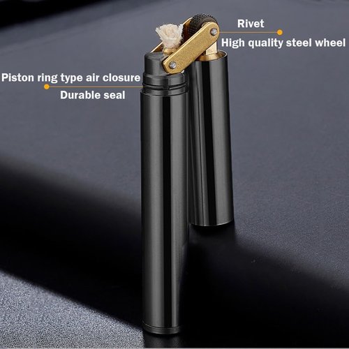 Laicengo Vintage Trench Lighter, Copper Lighter, Windproof Brass Lighters for Men Dad Husband (Fuel Not Included), Black