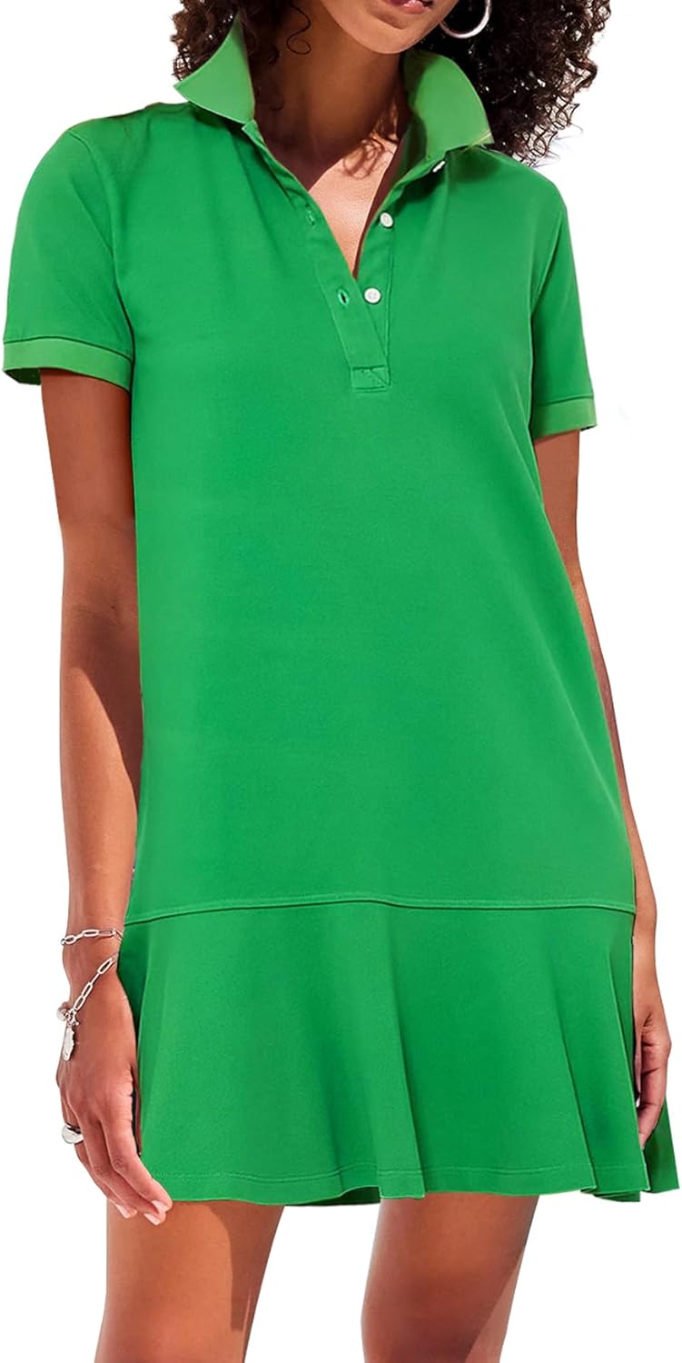 YEXPINE Polo Dress - Women's Short Sleeve Ruffle Hem Mini Dress for Golf & Tennis | Summer Style