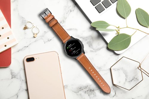GARTOO Leather Band for Garmin Venu/Venu Sq/Vivoactive 3 Watch Bands, 20mm Leather Wristband Replacement Strap Women Men for Garmin Venu Sq, Vivoactive 3 Music, Forerunner 645/245 Music Brown