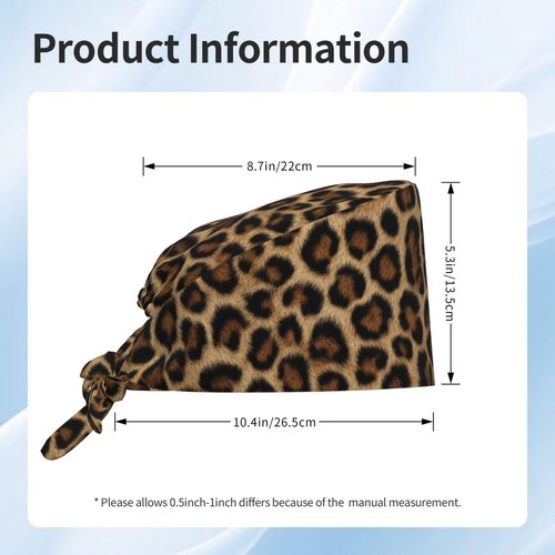 Cheetah Working Cap, Leopard Print Scrub Cap with Sweatband, Adjustable Tie Back Hat Breathable Headgear for Women/Men