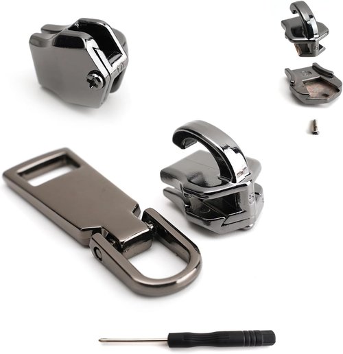 AKTIOIN Metal Zipper Repair Kit - No Sewing Required Detachable Zip Heads for Jackets & Bags | #5 Black