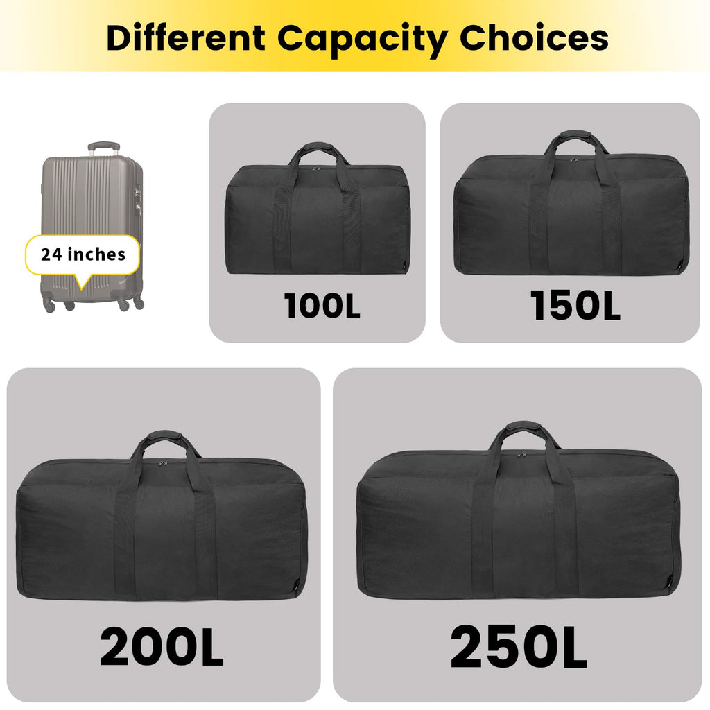 Vorspack Extra Large Duffle Bag for Travel - 200L Duffel Bag for Men Gear Bag for Storage Foldable Weekender Bag for Overnight Camping - Black