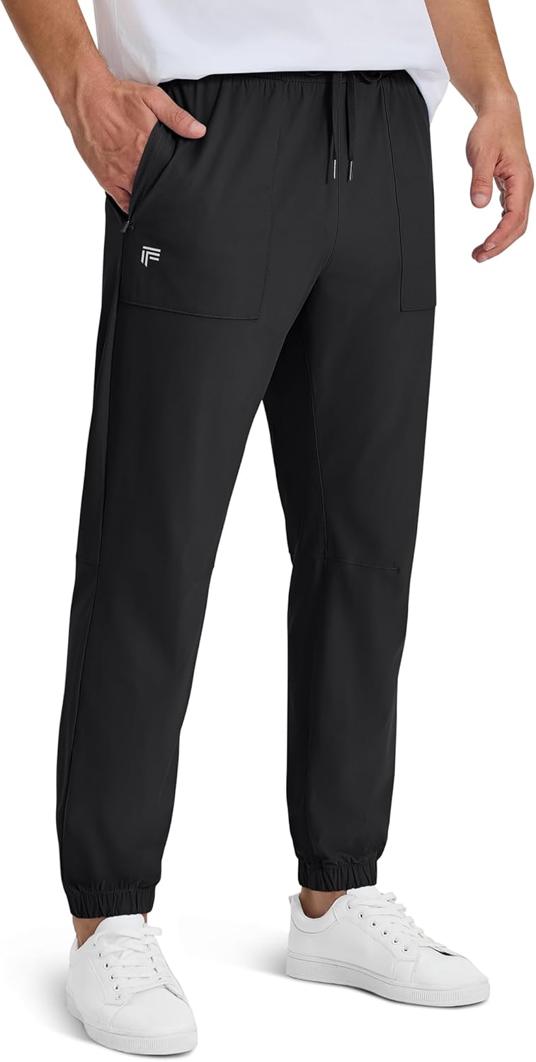 Skiennix Men's Casual Tapered Joggers - Lightweight Quick-Dry Athletic Pants with Zipper Pockets
