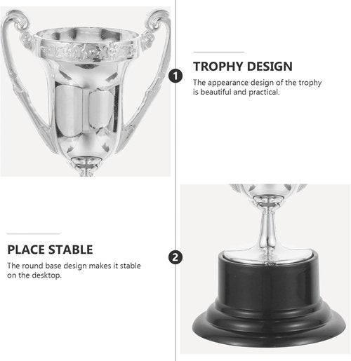 Kisangel Mini Trophy Cups - 10 Pcs Plastic Award Trophies for Kids | 3.22 Inch Silver Winner Awards