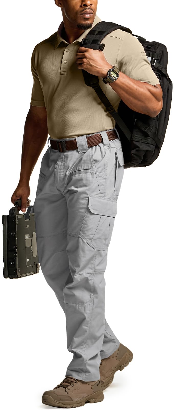 CQR Men's Tactical Pants, Water Resistant Ripstop Cargo Pants, Lightweight EDC Work Hiking Pants, Outdoor Apparel, Raider Stone, 44W x 32L