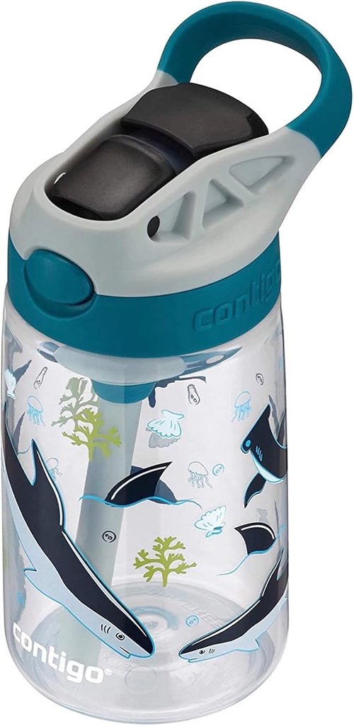 Contigo Kids Water Bottle - 14oz AUTOSPOUT Lid with Fun White Shark Design