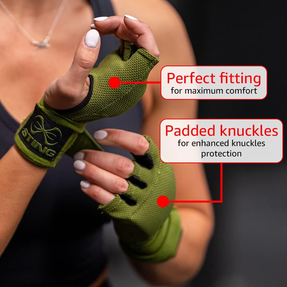 STING Boxing Hand Wrap Gloves - Elasticized Quick Fit for MMA Training | Black, Large