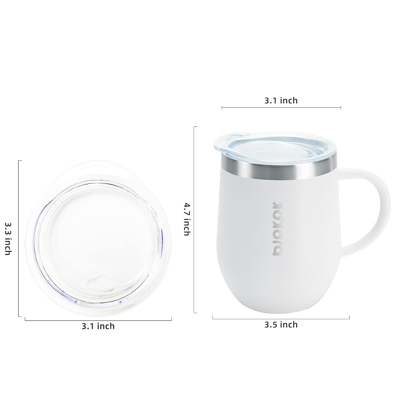 Insulated 12oz Stainless Steel Coffee Mug with Lid - Double Wall Vacuum, White 12oz