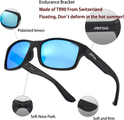 Jefoo Sports Polarized Sunglasses for Men Driving Cycling Fishing Sun Glasses UV400 Protection Floating Sunglasses