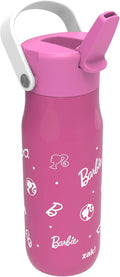 Zak Designs Barbie Water Bottle - 20oz Stainless Steel, Leak-Proof, Vacuum Insulated with Straw Lid & Handle | Pink
