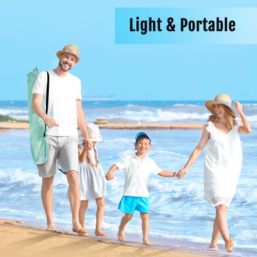 WhiteFang XL Pop Up Beach Tent Sun Shade Shelter for 3-4 Person with Blackout Shelter, UV Protection, Extendable Floor with 3 Ventilating Windows Plus Carrying Bag, Stakes, and Guy Lines (Mint Green)