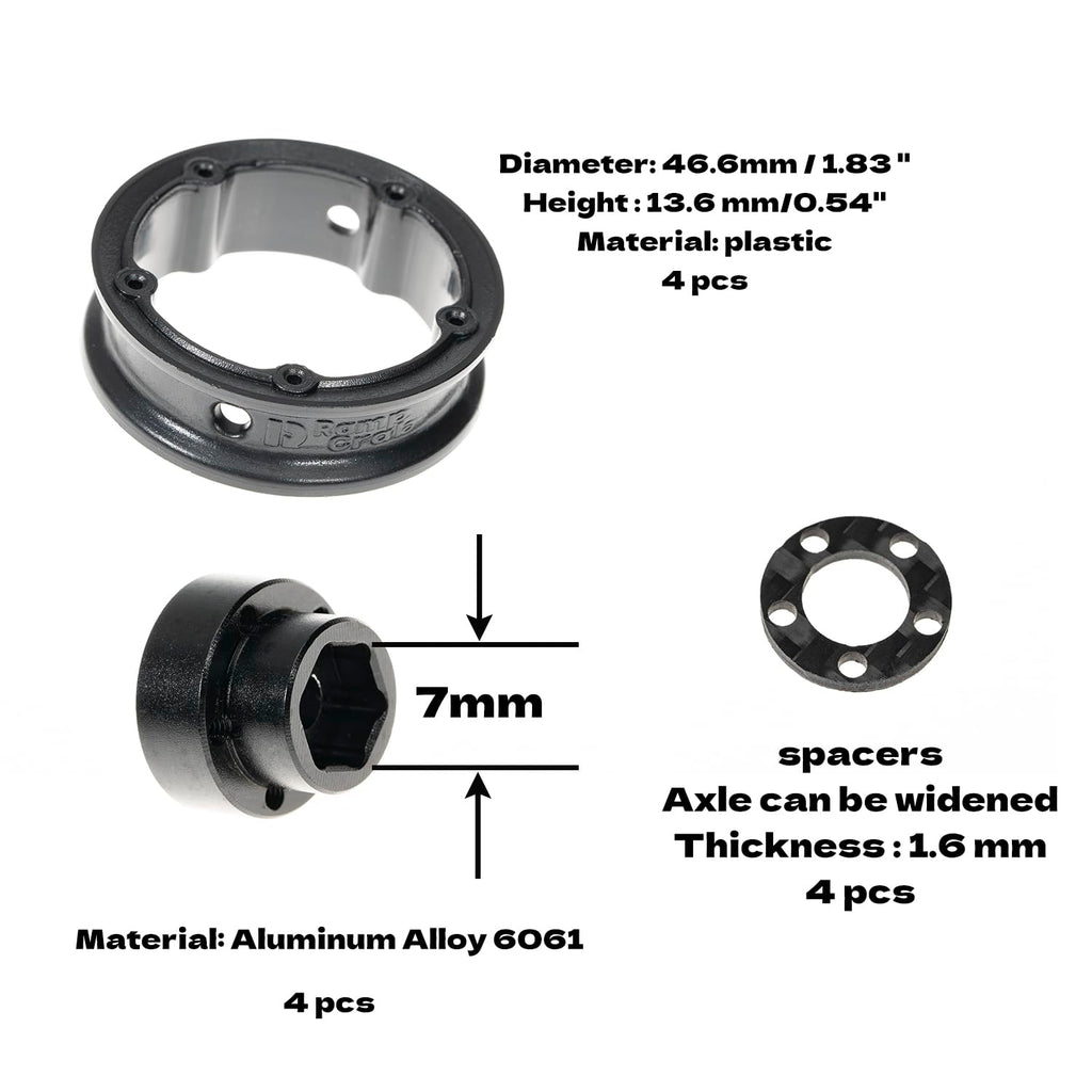RampCrab 1.8" (46mm) Super Wheels, Carbon fibre Beadlock Wheels, fit for SCX24, TRX4M, FCX24, CR18P, Style E