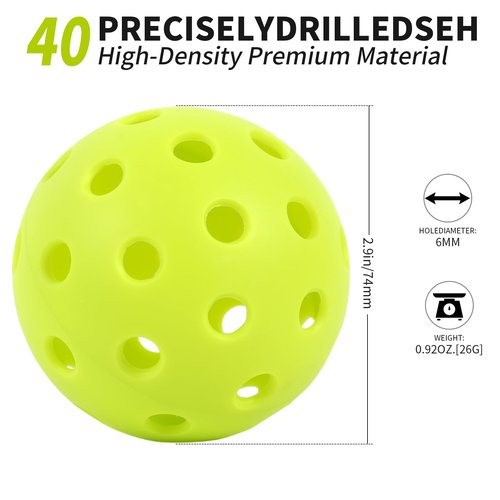 Seiyeje Pickleball Balls 6 Pack – USAPA Approved Outdoor Pickle Balls with 40 Precision Holes, Durable Seamless Design, Consistent Flight & True Bounce, Bright Yellow for Pickleball Games (6)