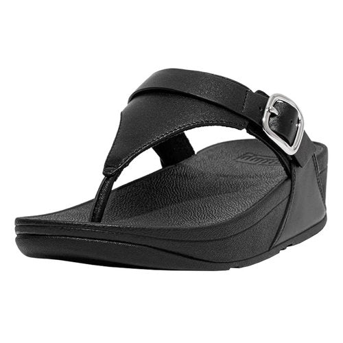 FitFlop Womens Lulu Arch Support Adjustable Leather Toe Post Sandals for Women - Fashion Slip on Flip Flop Footwear for Walking, Comfortable Non Slip Platform Sandal, All Black, 7.5
