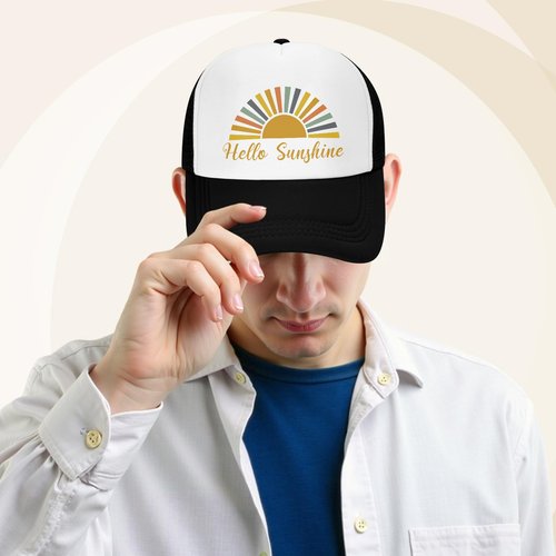 VentuCoven Summer Trucker Hats,Hello Sunshine Trucker Hat Summer Baseball Cap for Women Men Snapback Adjustable Hat Humor Gift Men