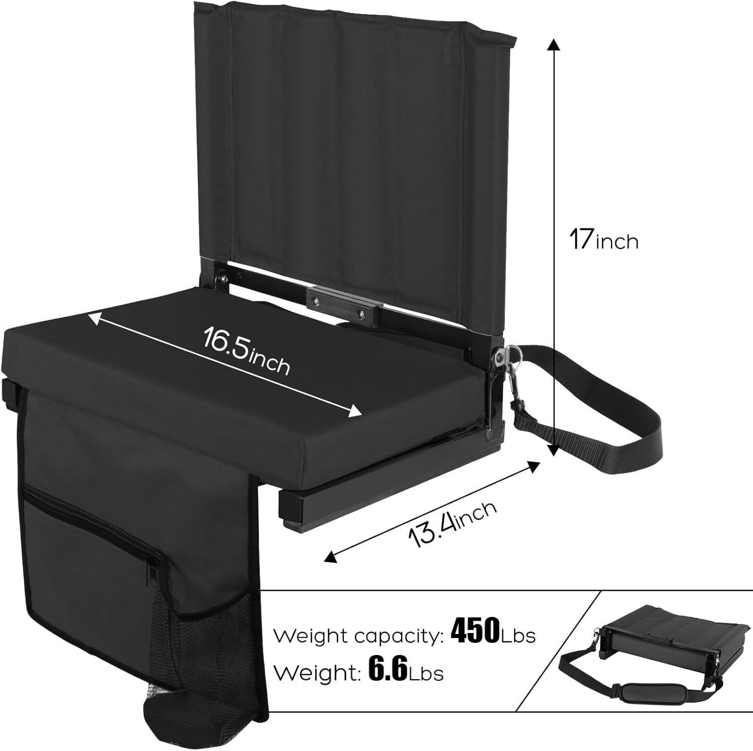 Regine Switzerland Stadium Seats - Portable Bleacher Chairs with Back Support & Comfy Cushion | Black