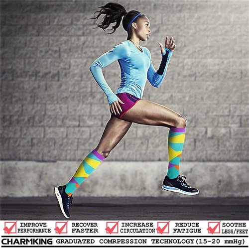CHARMKING Compression Socks - 15-20 mmHg Support for Enhanced Circulation | 8 Pairs for Running & Cycling