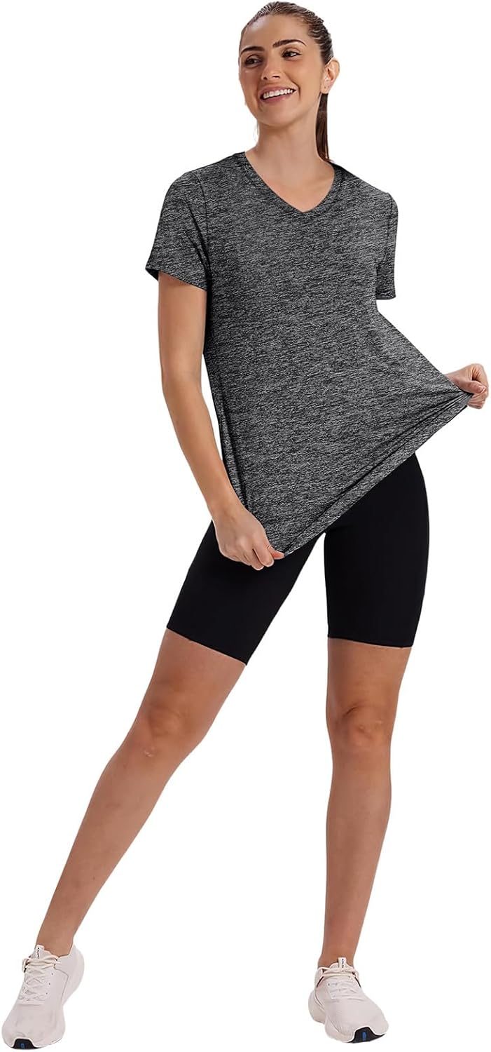 XIEERDUO Women's Quick-Dry Workout Tops - Short Sleeve V-Neck Shirts for Hiking & Running | Sizes S-3XL