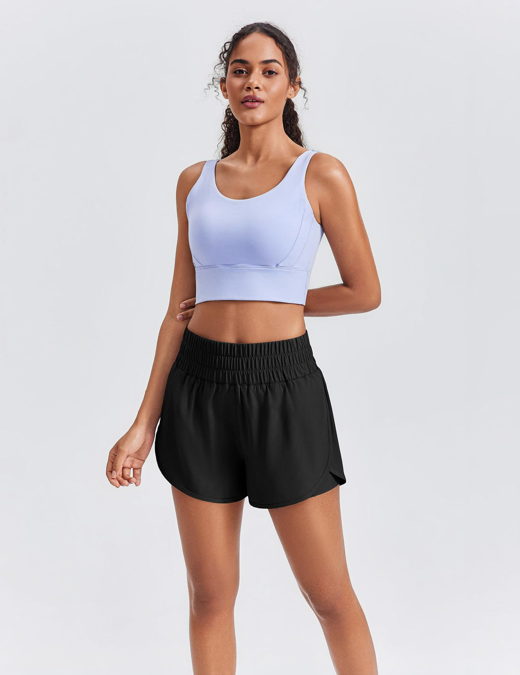 PINSPARK Women 2 in 1 Running Athletic Shorts High Split Dolphin 3 Inch Gym Shorts Quick-Dry Workout Active Sports Shorts with Liner and Pockets, Black Medium