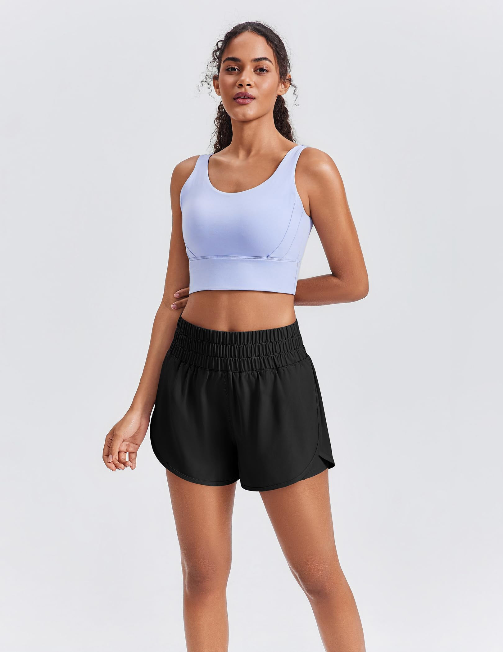 PINSPARK Women 2 in 1 Running Athletic Shorts High Split Dolphin 3 Inch Gym Shorts Quick-Dry Workout Active Sports Shorts with Liner and Pockets, Black Medium