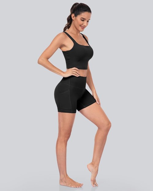 CHRLEISURE Biker Shorts for Women - 5-Inch High Waisted Tummy Control with Pocket - 6 Pack