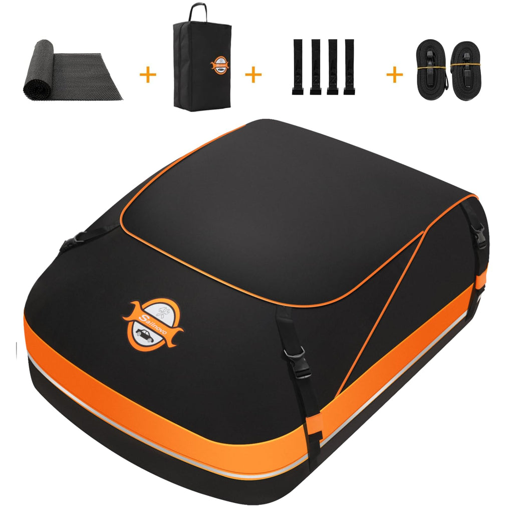 Sailnovo Car Rooftop Cargo Carrier Roof Bag, 15 Cubic Feet Waterproof Rooftop Cargo Carrier Bag, Fit Car with Without Luggage Rack - Cartop Carrier Bag with Tie-Down Strap, Safety Hook