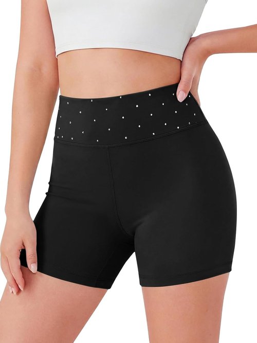 Haloumoning Girls Athletic Shorts - Sparkly High Waisted Yoga & Dance Biker Shorts | Sizes 5-14Y