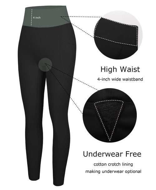 BRXL Leggings for Women High Waist Tummy Control No Front Seam Yoga Pants with Pockets for Workout Gym Running 25" Black L