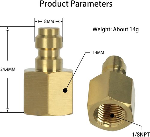8mm Quick-Disconnect Plug Adapter - Copper 1/8" NPT Female Thread for PCP Paintball Charging