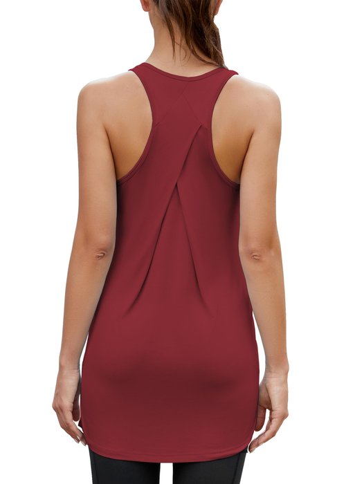 Bestisun Racerback Athletic Tops Loose Fit Athleisure Pilates Shirts Gym Sports Clothing for Women Wine Red L