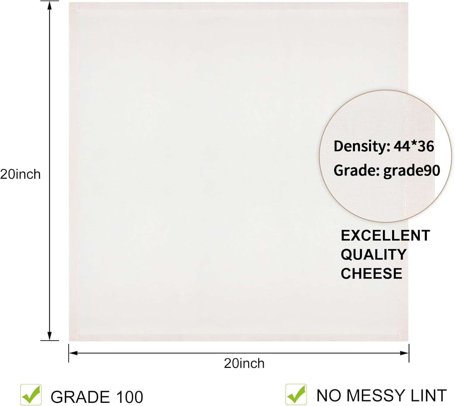 Skiennix Reusable Cheesecloth - Grade 100, 20x20 Inch Unbleached Cotton Strainer for Cooking & Baking