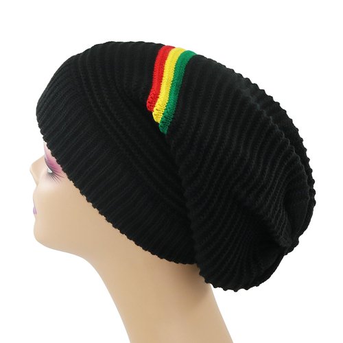 Unisex Rasta Stripe Beanies Jamaica Reggae Cap Slinky Beanie Multi-Colour Striped Slouchy Baggie Beanie Skullies Gorro Rasta Hat