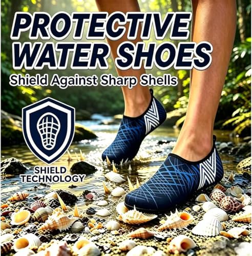 Water Shoes for Women Men Quick-Dry Non-Slip Aqua Socks Blue Chevron 13-14 3X-Wide
