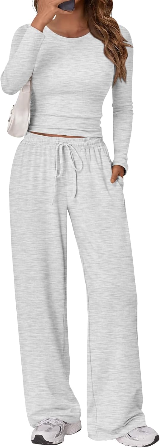 Trendy Queen Women's 2-Piece Lounge Set - Long Sleeve Top & Wide Leg Pants with Pockets